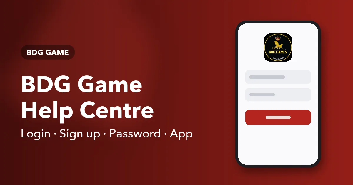 Banner for the BDG Game help page listing login, sign-up, password and app topics