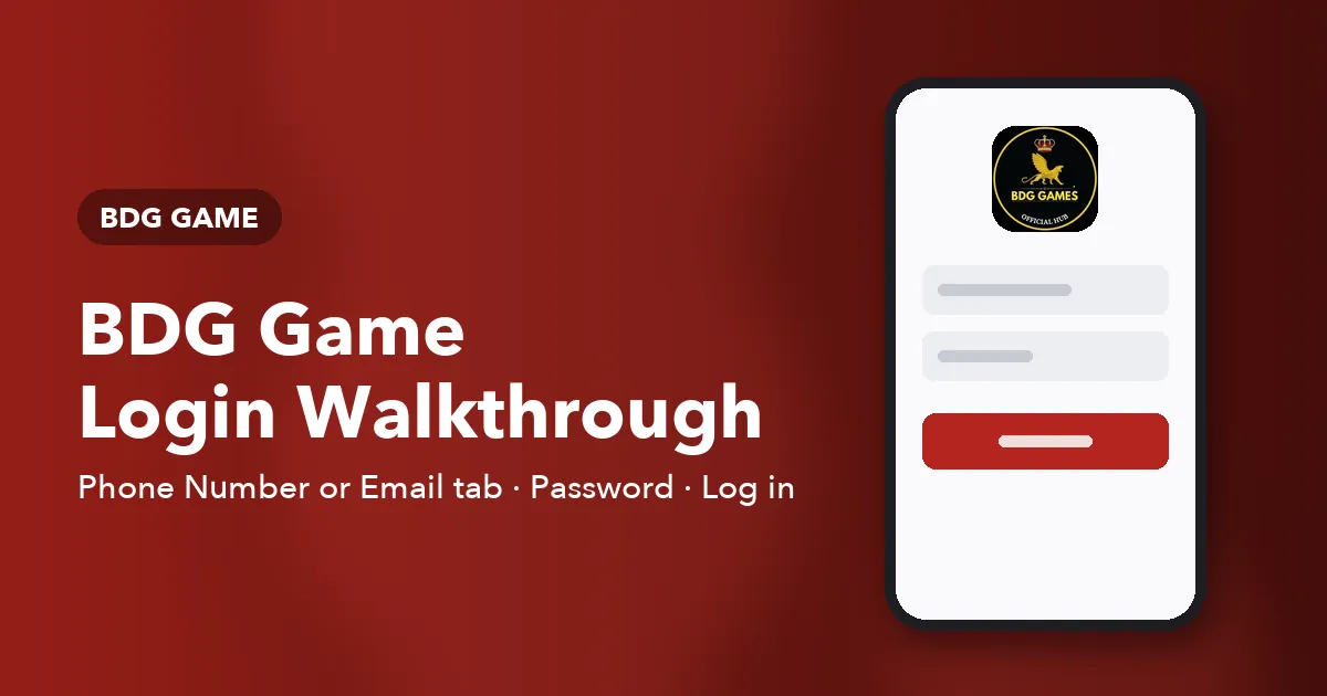 Banner for the BDG Game login walkthrough showing the phone number and email sign-in tabs